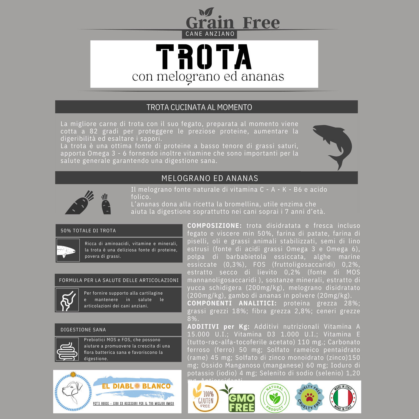 GRAINFREE PER CANI ANZIANI TROTA CON MELOGRANO E ANANAS