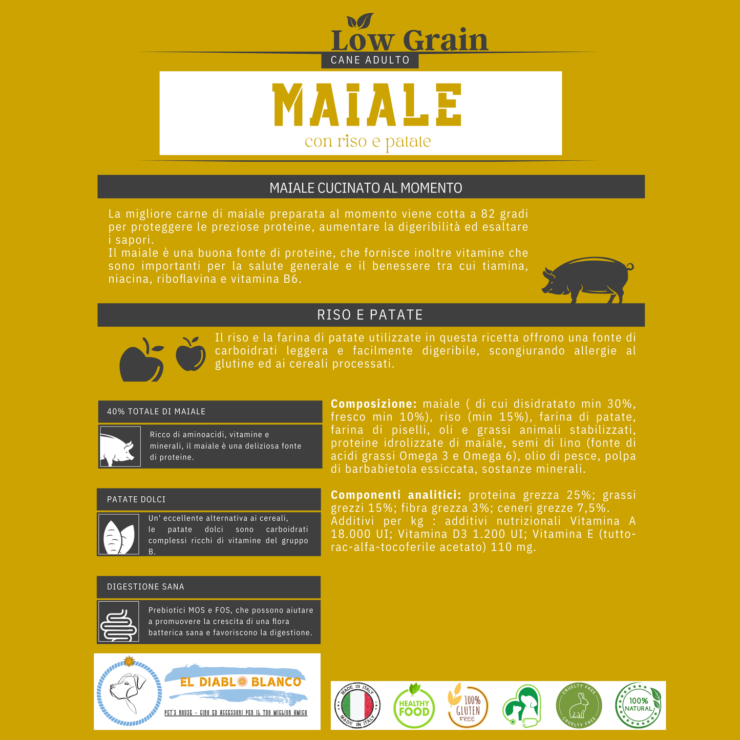 Cibo Naturale Monoproteico al Maiale – con Riso, Patate 🐷🌾