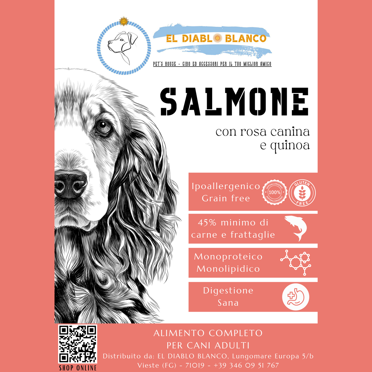 GRAINFREE PER CANI ADULTI AL SALMONE CON ROSA CANINA E QUINOA
