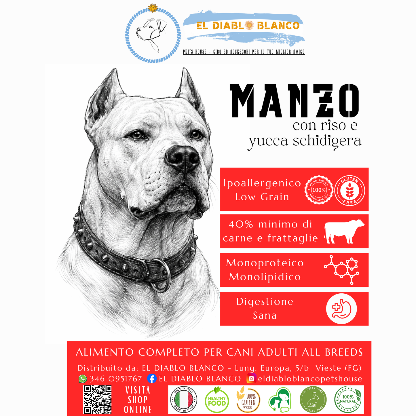 Cibo Naturale Monoproteico al Manzo – con Riso yucca schidigera🥩🌿