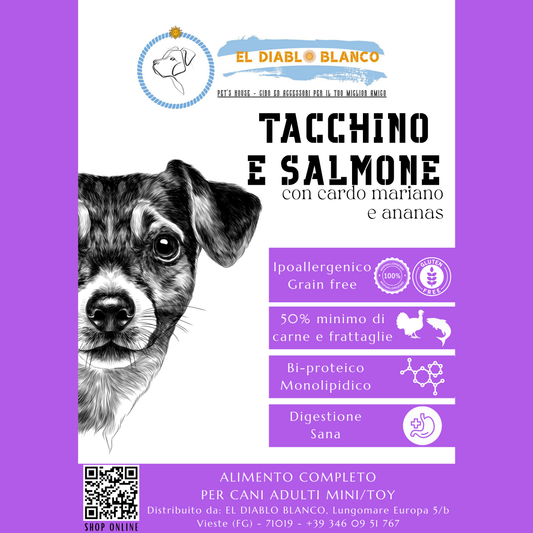 GRAINFREE PER CANI ADULTI SMALL TACCHINO E SALMONE CON CARDO MARIANO E ANANAS