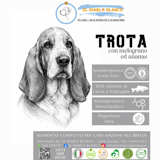 Cibo Naturale Monoproteico alla Trota – Senza Cereali, con Melograno e Ananas🍍 Senior