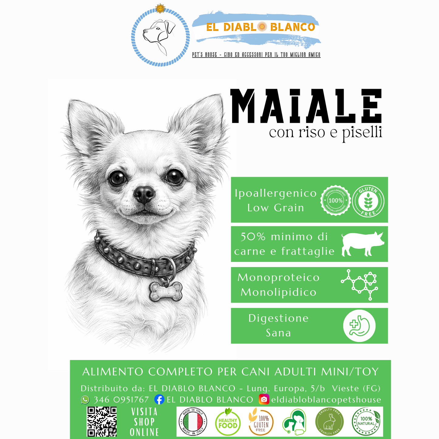 Cibo Naturale Monoproteico al Maiale – con Riso, Piselli🐷🌾 Small Breeds