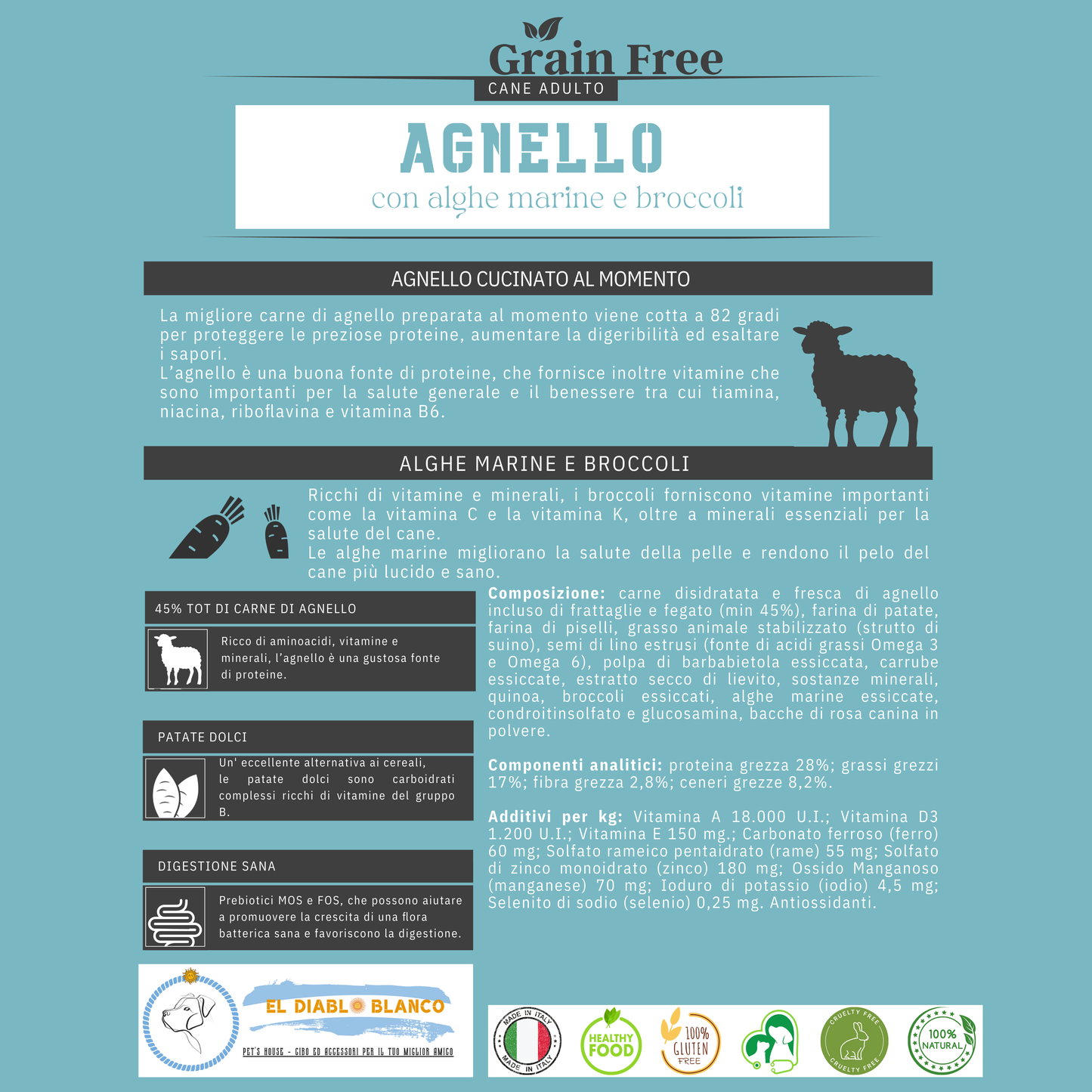 Cibo Naturale Monoproteico Agnello con Alghe marine e Broccoli 🐑🌿