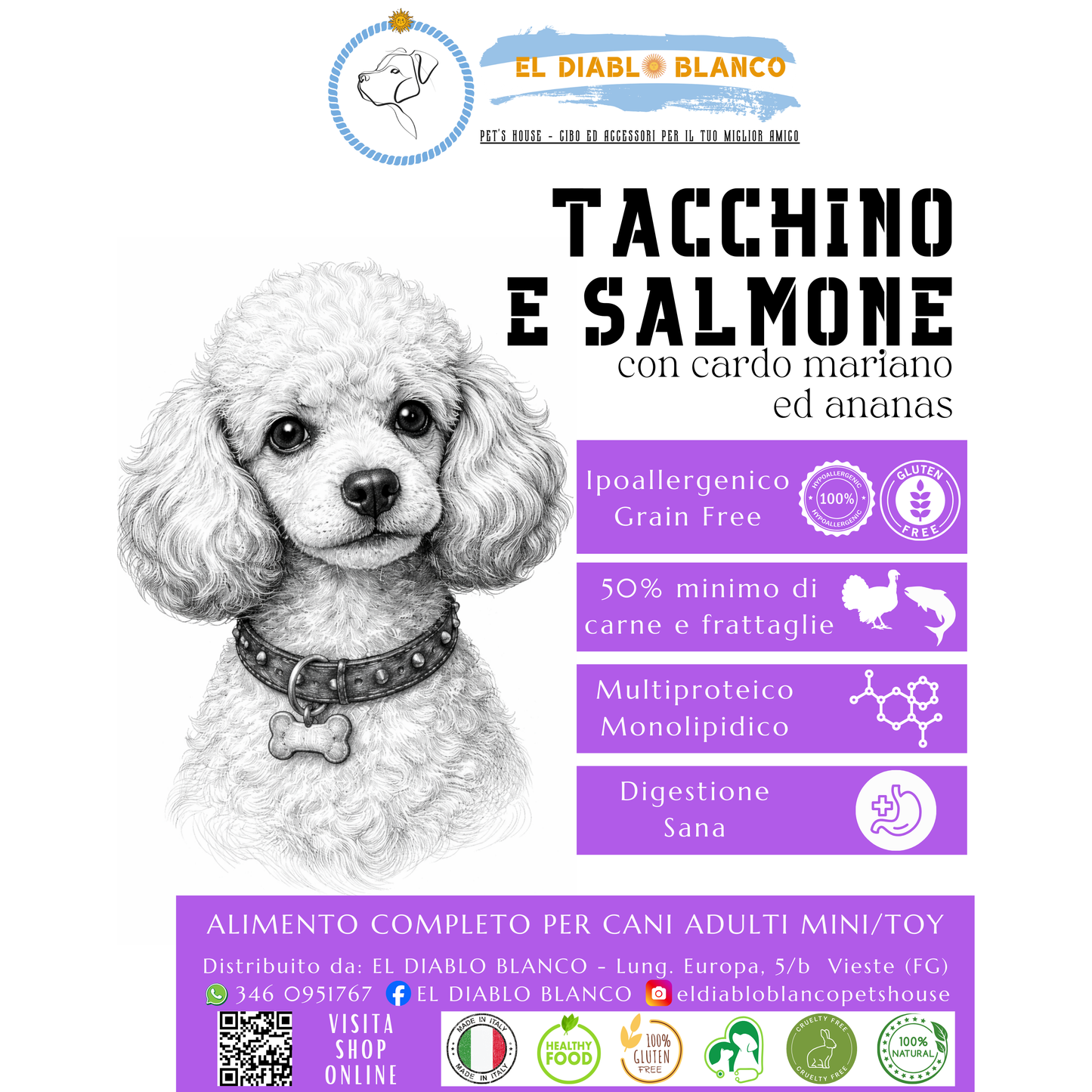 Cibo Naturale Multiproteico Tacchino e Salmone – con Cardo Mariano e Ananas