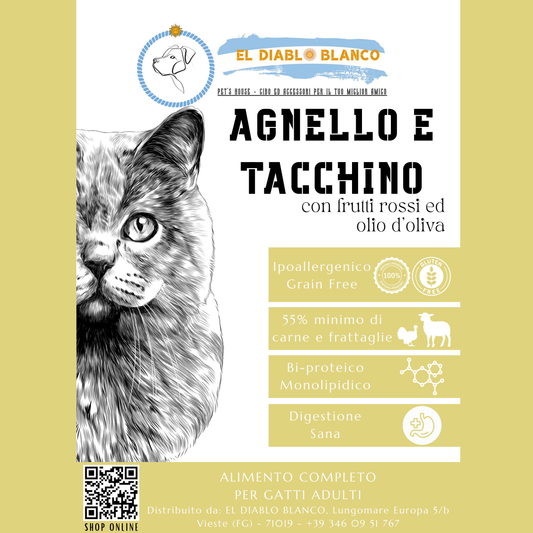 GRAINFREE GATTO STERILIZZATO AGNELLO E TACCHINO CON FRUTTI ROSSI ED OLIO D'OLIVA