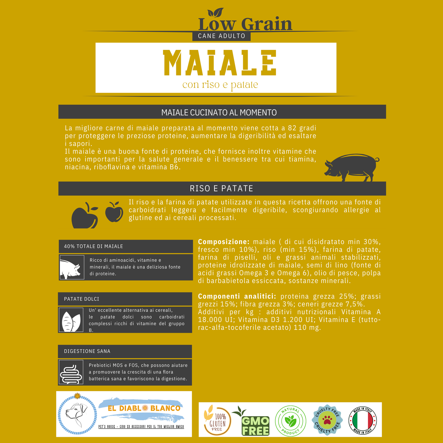 LOW GRAIN CANE ADULTO MAIALE RISO E PATATE