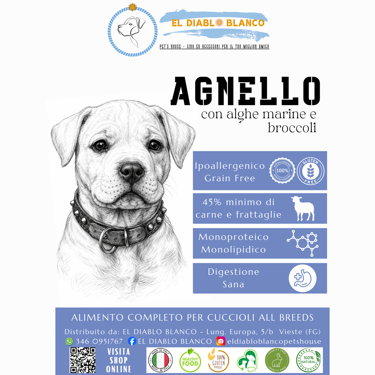 Cibo Naturale Monoproteico all'Agnello – Senza Cereali, con Alghe Marine e Broccoli🐑 Puppy