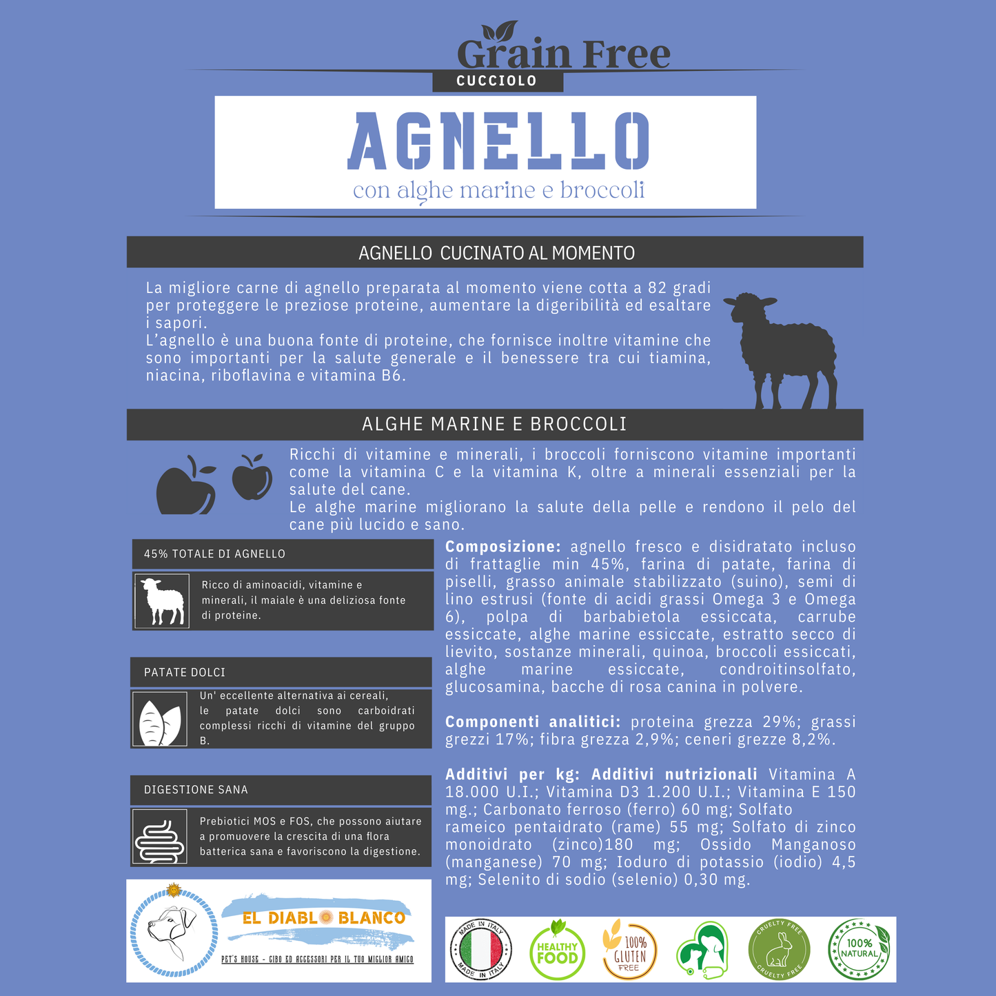 Cibo Naturale Monoproteico all'Agnello – Senza Cereali, con Alghe Marine e Broccoli🐑 Puppy