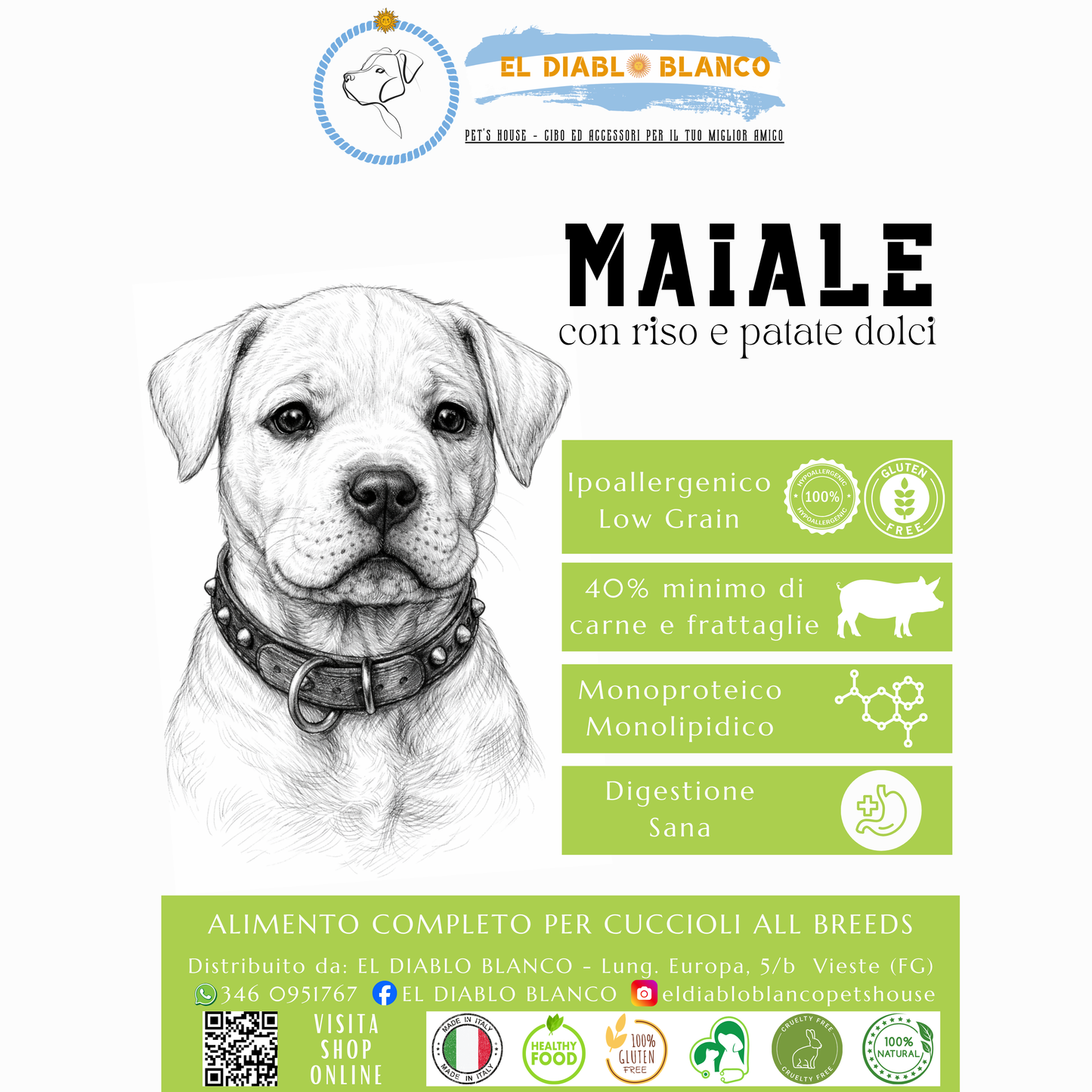 🐷 Cibo naturale Monoproteico Alta Digeribilità al Maiale – Adult All Breeds