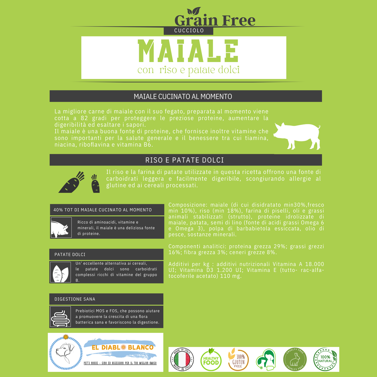 🐷 Cibo naturale Monoproteico Alta Digeribilità al Maiale – Adult All Breeds
