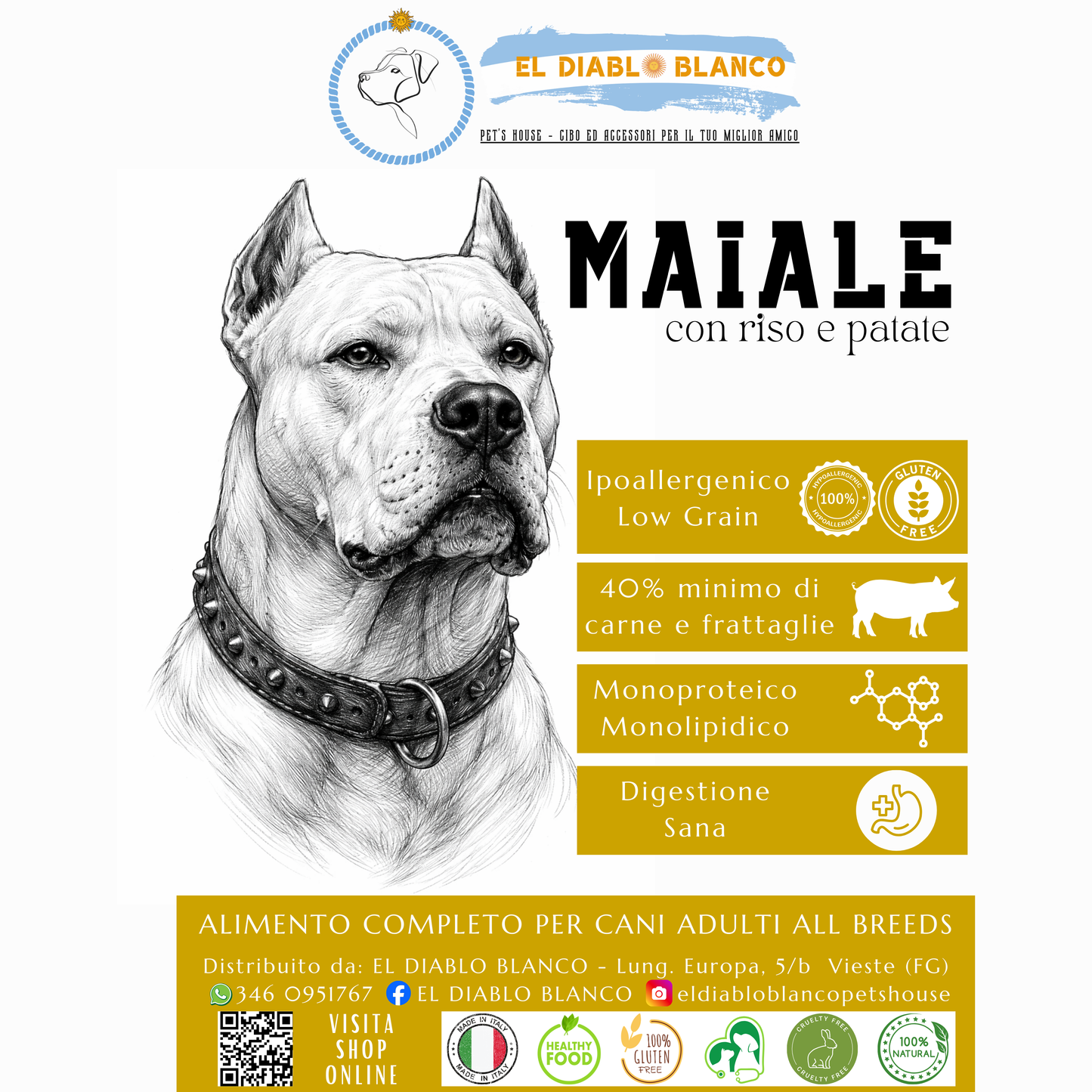 Cibo Naturale Monoproteico al Maiale – con Riso, Patate 🐷🌾