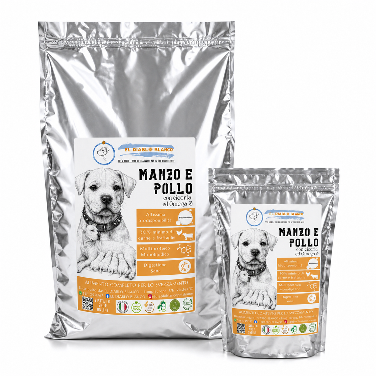 Cibo Naturale Svezzamento Multiproteico al Manzo e Pollo – con Cicoria e Omega3/6🥕🥦