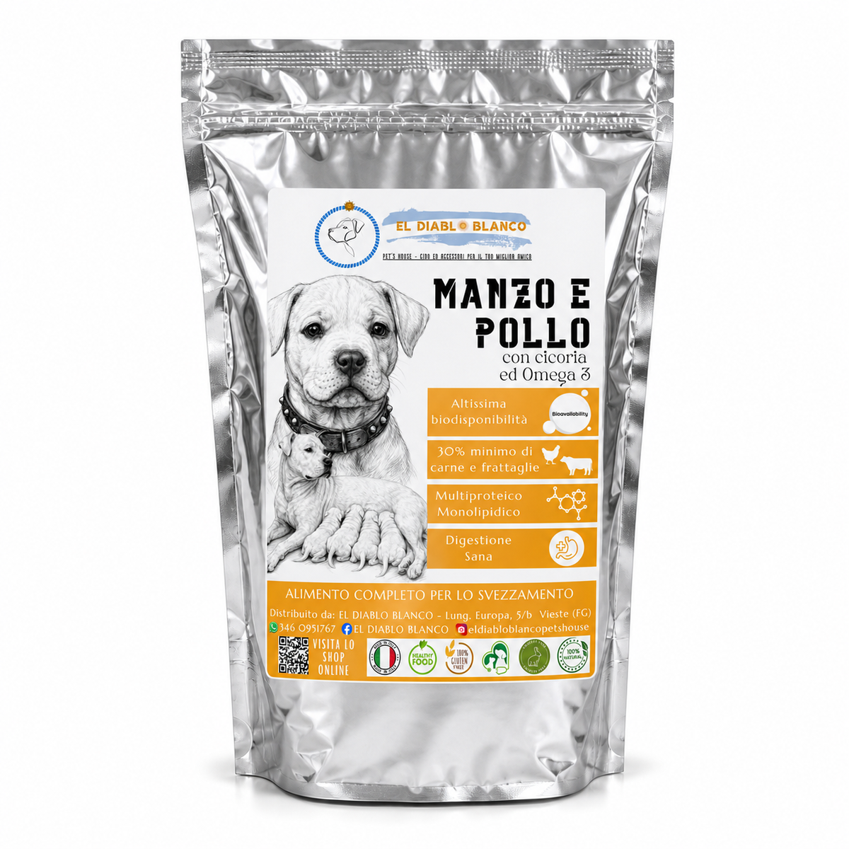 Cibo Naturale Svezzamento Multiproteico al Manzo e Pollo – con Cicoria e Omega3/6🥕🥦