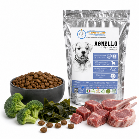 Cibo Naturale Monoproteico all'Agnello – Senza Cereali, con Alghe Marine e Broccoli🐑 Puppy