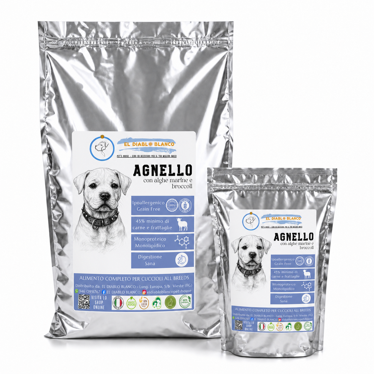 Cibo Naturale Monoproteico all'Agnello – Senza Cereali, con Alghe Marine e Broccoli🐑 Puppy