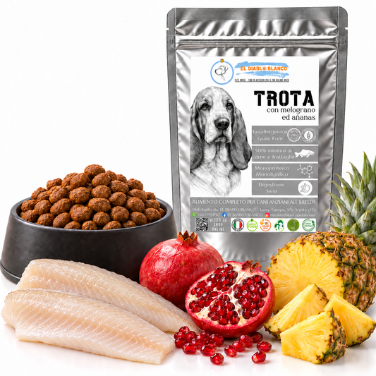 Cibo Naturale Monoproteico alla Trota – Senza Cereali, con Melograno e Ananas🍍 Senior