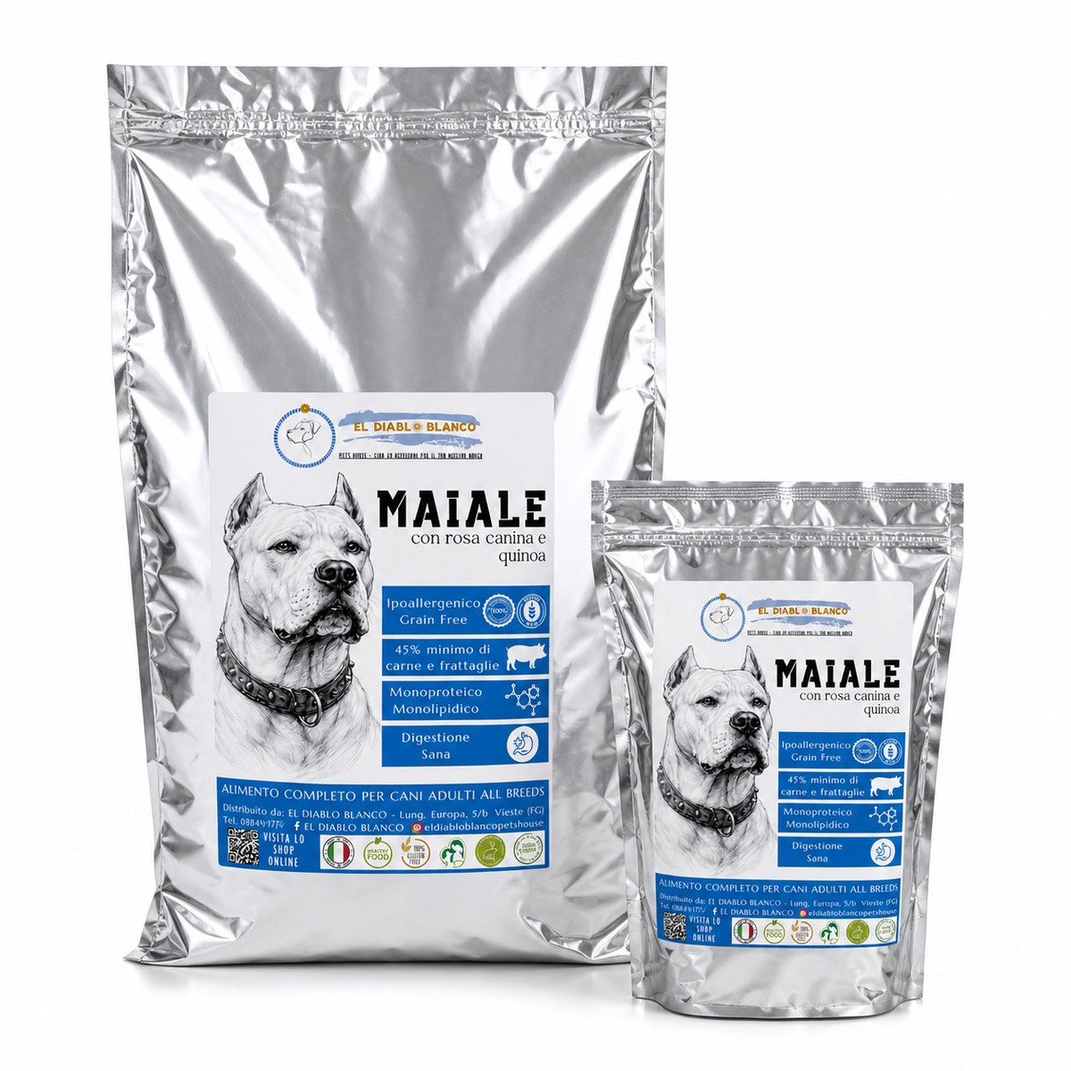 Cibo Naturale Monoproteico al Maiale – Senza Cereali, con Rosa Canina e Quinoa 🌸