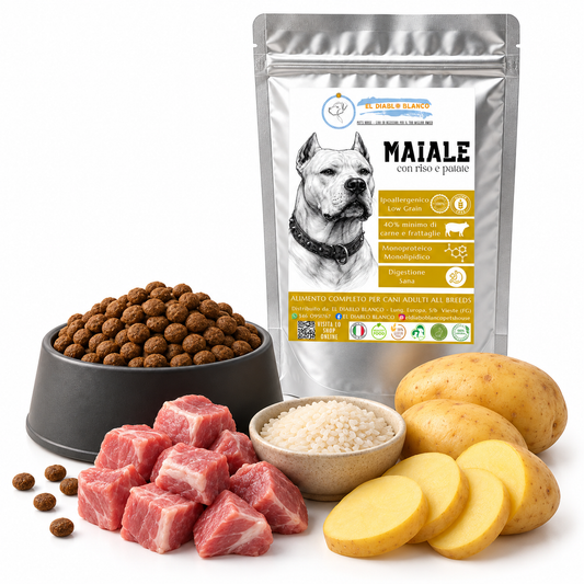 Cibo Naturale Monoproteico al Maiale – con Riso, Patate 🐷🌾