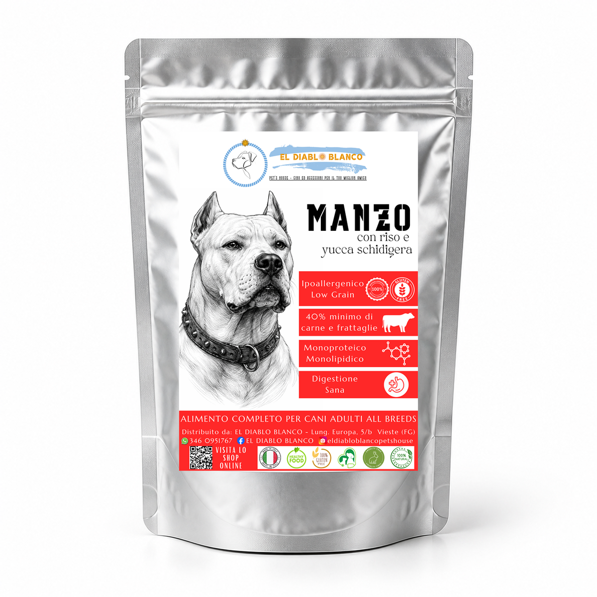 Cibo Naturale Monoproteico al Manzo – con Riso yucca schidigera🥩🌿
