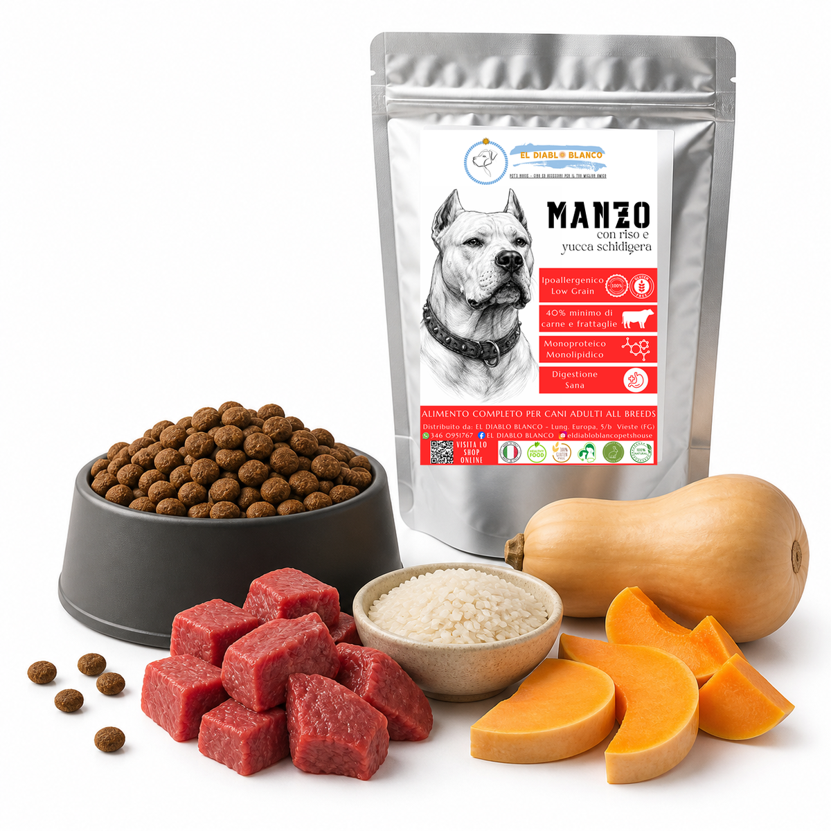 Cibo Naturale Monoproteico al Manzo – con Riso yucca schidigera🥩🌿